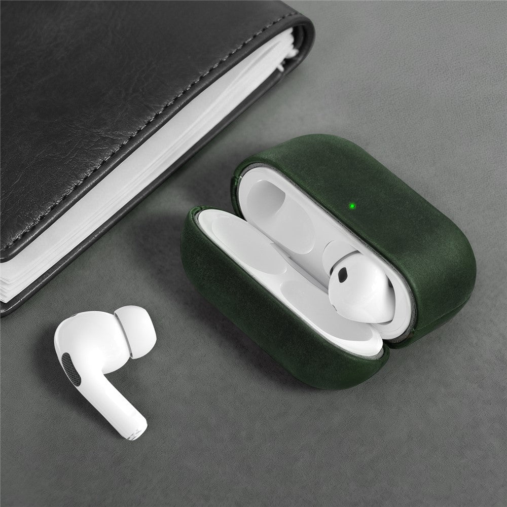 AHASTYLE BO09-P2-etui til AirPods Pro 2 med Crazy Horse-tekstur i ægte okselæder, stødsikkert cover og aftagelig snor