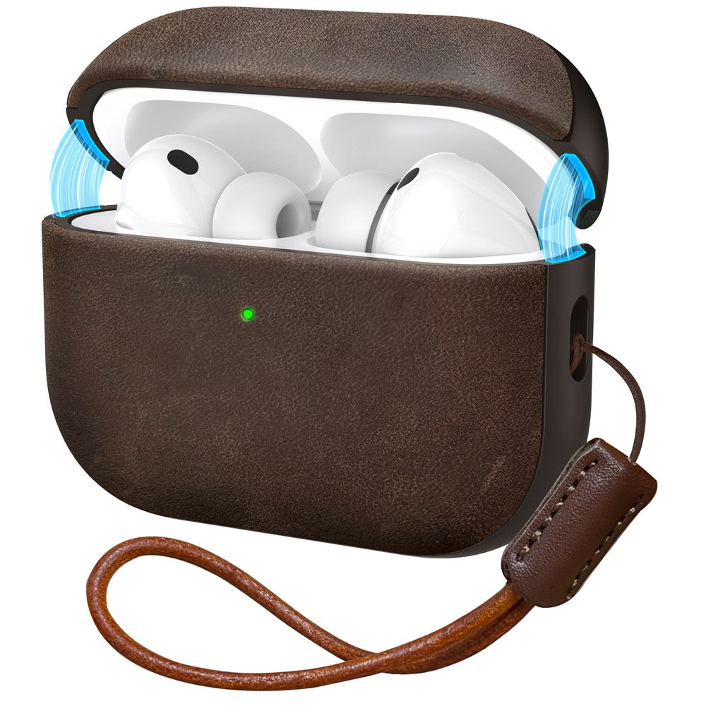 DELIDIGI DD14 For AirPods Pro 3 Case Leather Coated PC Earphone Cover with Magnetic Lid and Lanyard