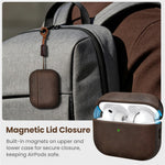 DELIDIGI DD14 For AirPods Pro 3 Case Leather Coated PC Earphone Cover with Magnetic Lid and Lanyard
