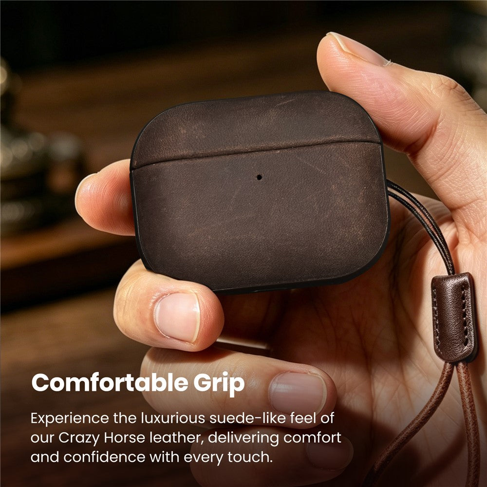 DELIDIGI DD14 For AirPods Pro 3 Case Leather Coated PC Earphone Cover with Magnetic Lid and Lanyard