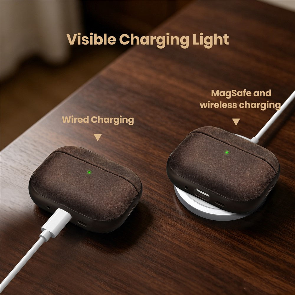 DELIDIGI DD14 For AirPods Pro 3 Case Leather Coated PC Earphone Cover with Magnetic Lid and Lanyard
