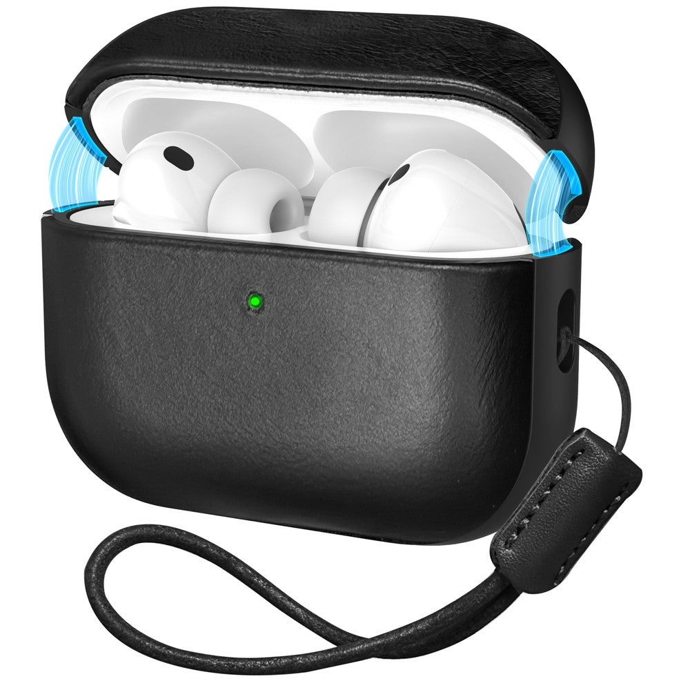 DELIDIGI DD14 For AirPods Pro 3 Case Leather Coated PC Earphone Cover with Magnetic Lid and Lanyard