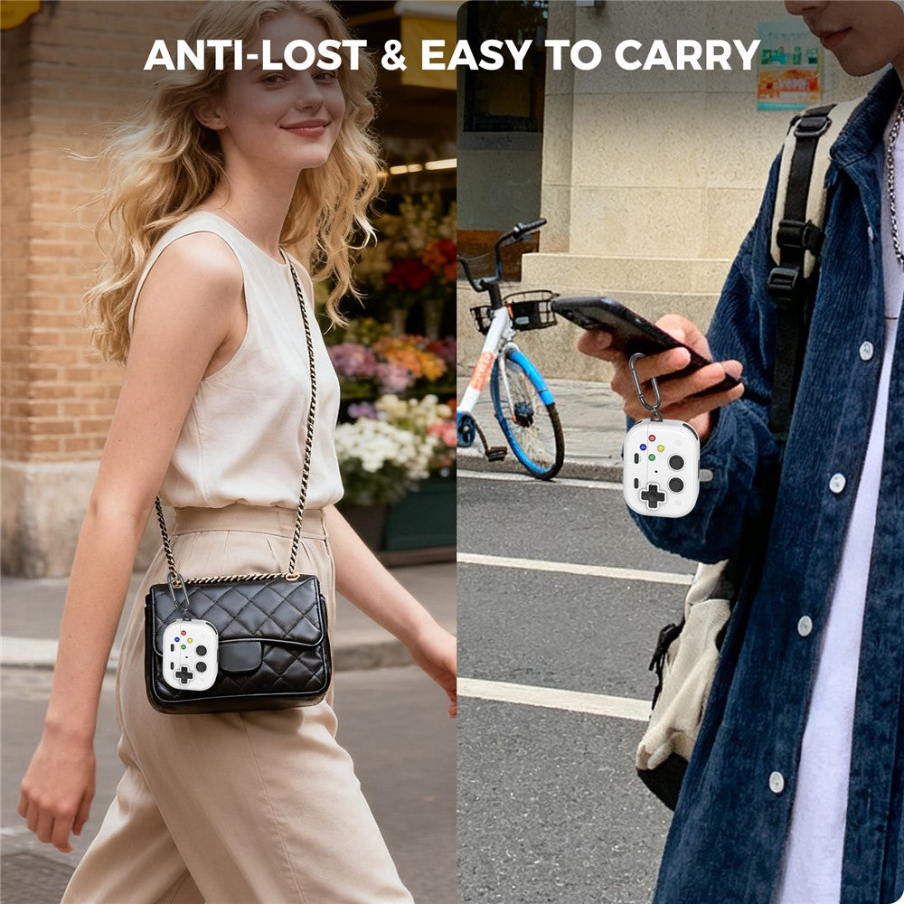 AHASTYLE WG185 til AirPods Pro 3 silikoneetui spilkonsol-stil sikkert lås øretelefoncover med metalkarabinhage og rensepen