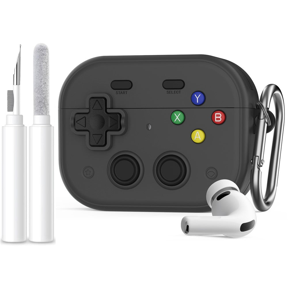 AHASTYLE WG185 til AirPods Pro 3 silikoneetui spilkonsol-stil sikkert lås øretelefoncover med metalkarabinhage og rensepen