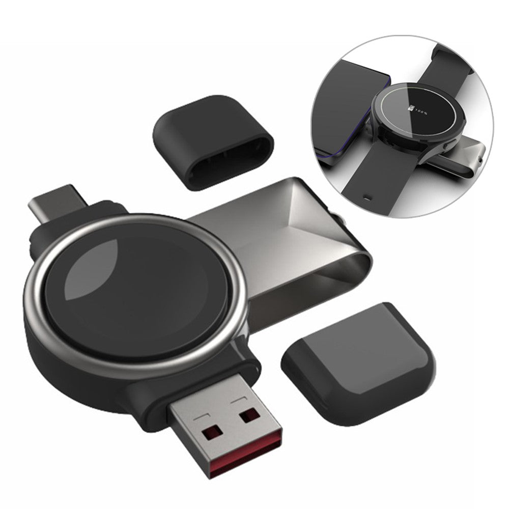 T304-S USB+Type-C 2-i-1 Magnetisk Trådløs Hurtigoplader til Samsung Galaxy Watch 3 4/Galaxy Watch Active 1 2