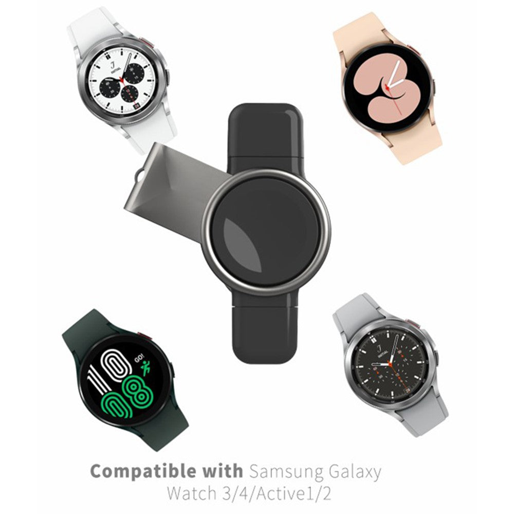 T304-S USB+Type-C 2-i-1 Magnetisk Trådløs Hurtigoplader til Samsung Galaxy Watch 3 4/Galaxy Watch Active 1 2
