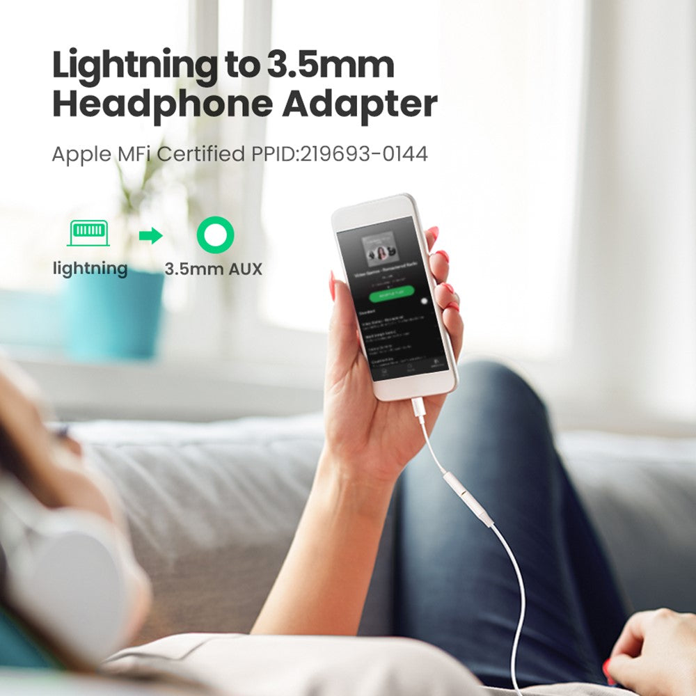 UGREEN til iPhone 13 12 MFI Lightning til 3,5 mm lydadapterkabel Hovedtelefonkonverter