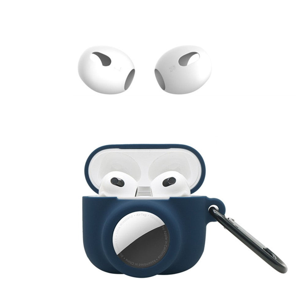 For Apple AirPods 3 + for AirTag 2-in-1 Silicone Protective Cover Drop-proof Dust-proof Case with Carabiner and Ear Caps