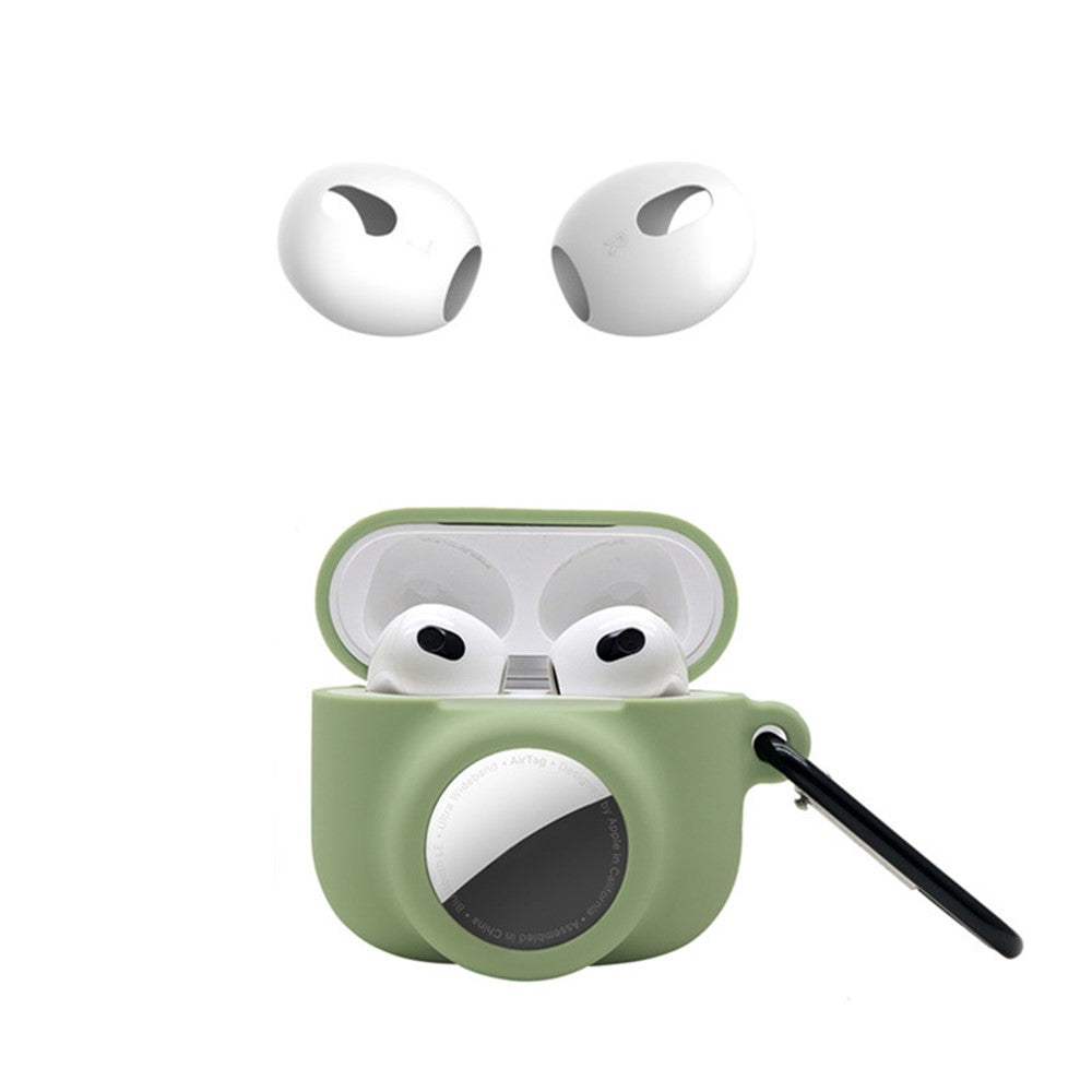 For Apple AirPods 3 + for AirTag 2-in-1 Silicone Protective Cover Drop-proof Dust-proof Case with Carabiner and Ear Caps