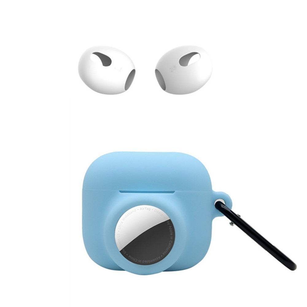 For Apple AirPods 3 + for AirTag 2-in-1 Silicone Protective Cover Drop-proof Dust-proof Case with Carabiner and Ear Caps