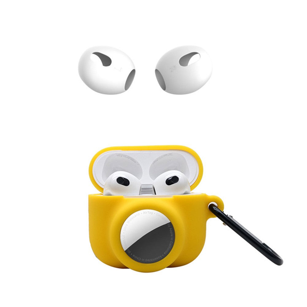 For Apple AirPods 3 + for AirTag 2-in-1 Silicone Protective Cover Drop-proof Dust-proof Case with Carabiner and Ear Caps