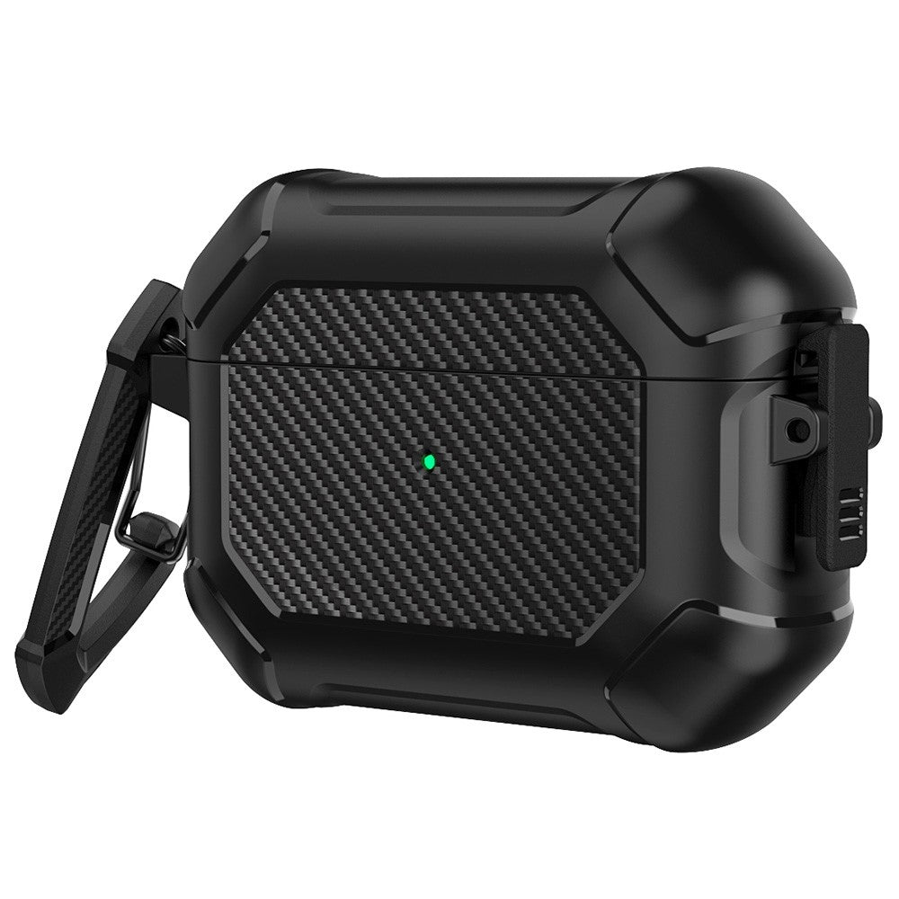 Til Apple AirPods Pro Carbon Fiber Anti-Drop Etui Bærbare Bluetooth-kompatible Høretelefoner Blødt TPU+PC Cover med Spænde
