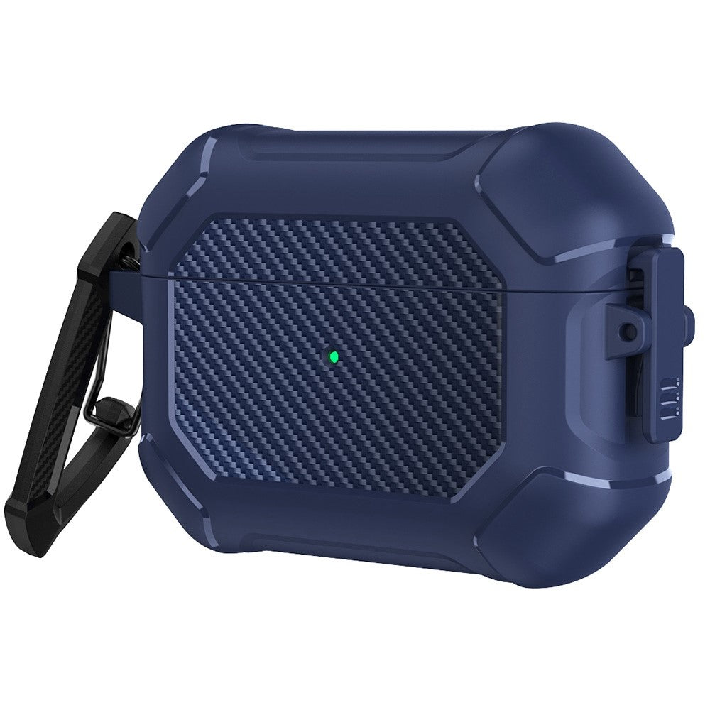Til Apple AirPods Pro Carbon Fiber Anti-Drop Etui Bærbare Bluetooth-kompatible Høretelefoner Blødt TPU+PC Cover med Spænde