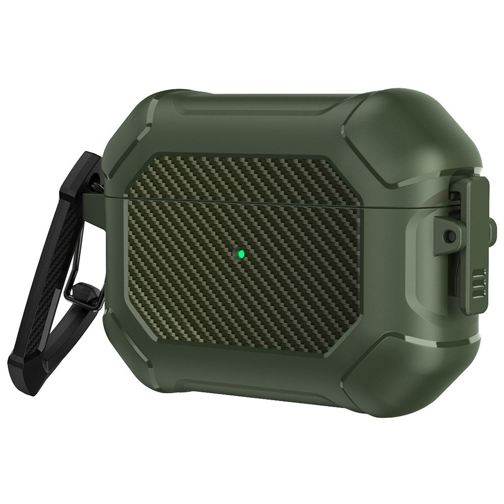 Til Apple AirPods Pro Carbon Fiber Anti-Drop Etui Bærbare Bluetooth-kompatible Høretelefoner Blødt TPU+PC Cover med Spænde