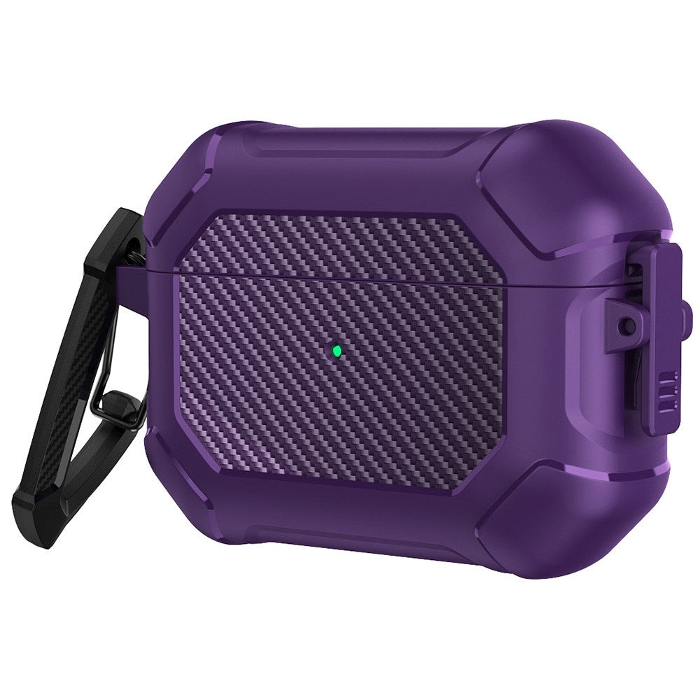 Til Apple AirPods Pro Carbon Fiber Anti-Drop Etui Bærbare Bluetooth-kompatible Høretelefoner Blødt TPU+PC Cover med Spænde