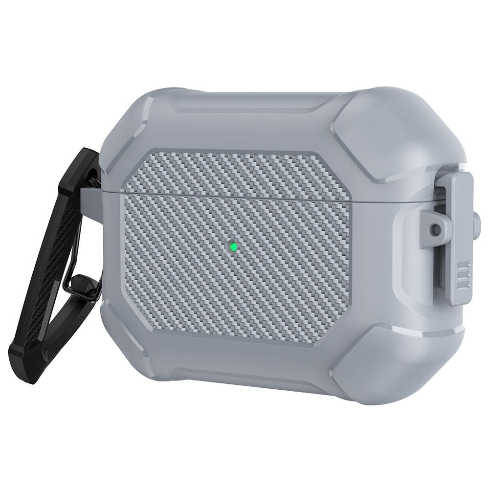 Til Apple AirPods Pro Carbon Fiber Anti-Drop Etui Bærbare Bluetooth-kompatible Høretelefoner Blødt TPU+PC Cover med Spænde