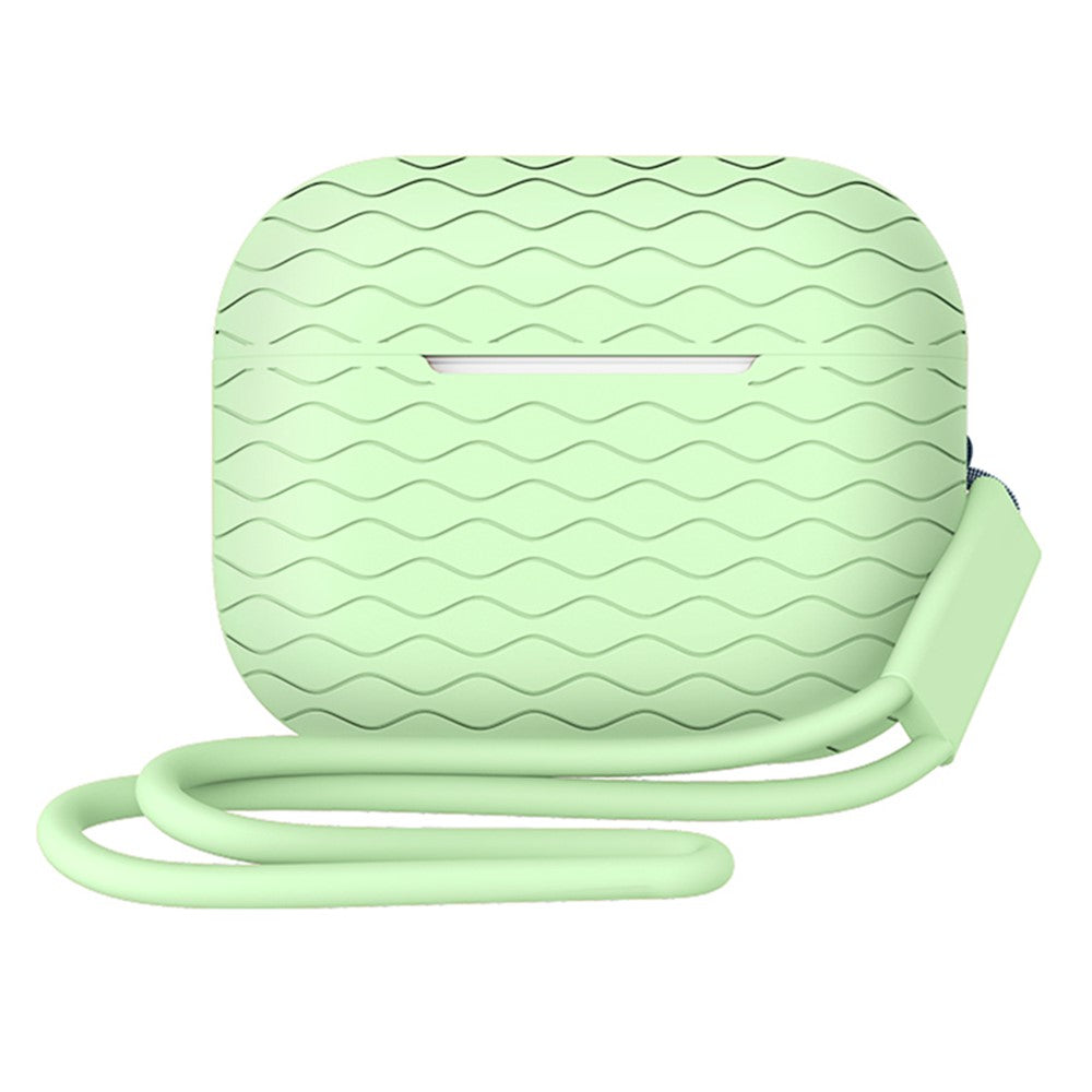 For AirPods Pro 2 Wavy Texture Earphone Case Soft Silicone Anti-Scratch Protective Cover Skin Shell with Strap