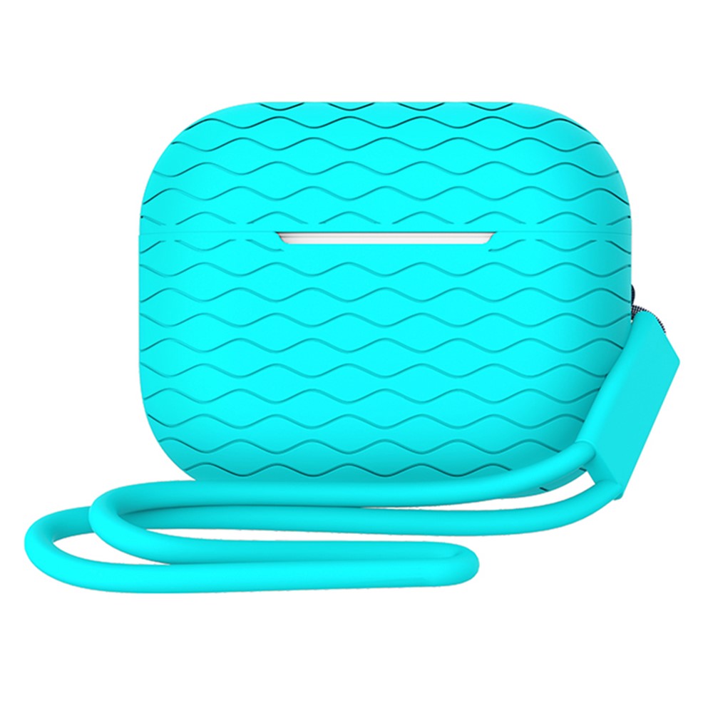 For AirPods Pro 2 Wavy Texture Earphone Case Soft Silicone Anti-Scratch Protective Cover Skin Shell with Strap
