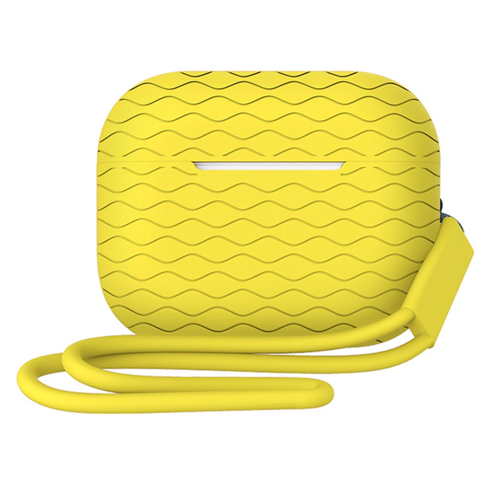 For AirPods Pro 2 Wavy Texture Earphone Case Soft Silicone Anti-Scratch Protective Cover Skin Shell with Strap