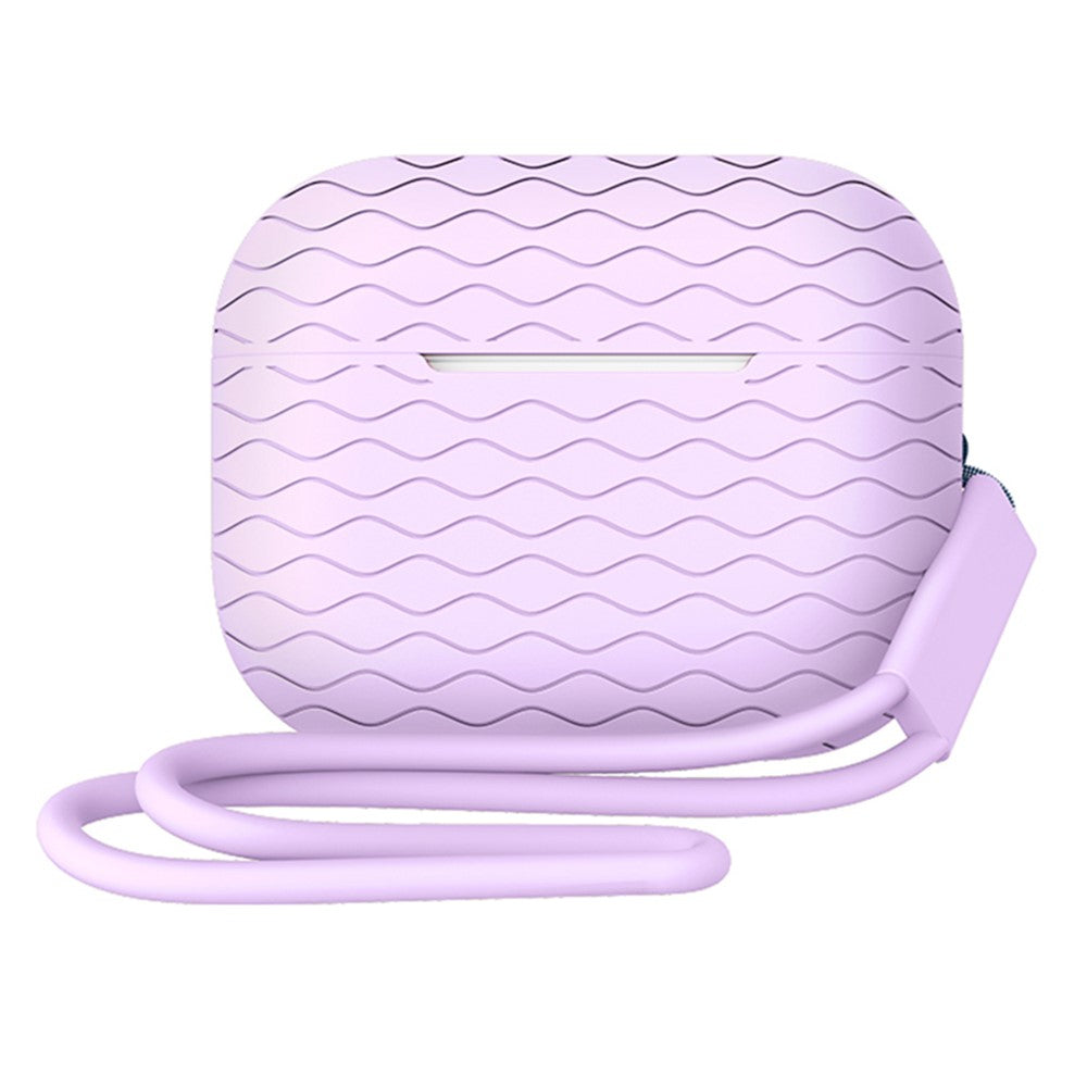 For AirPods Pro 2 Wavy Texture Earphone Case Soft Silicone Anti-Scratch Protective Cover Skin Shell with Strap