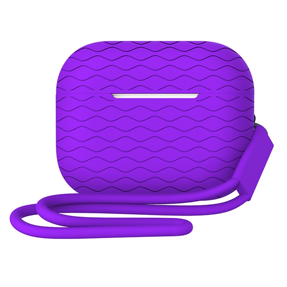 For AirPods Pro 2 Wavy Texture Earphone Case Soft Silicone Anti-Scratch Protective Cover Skin Shell with Strap