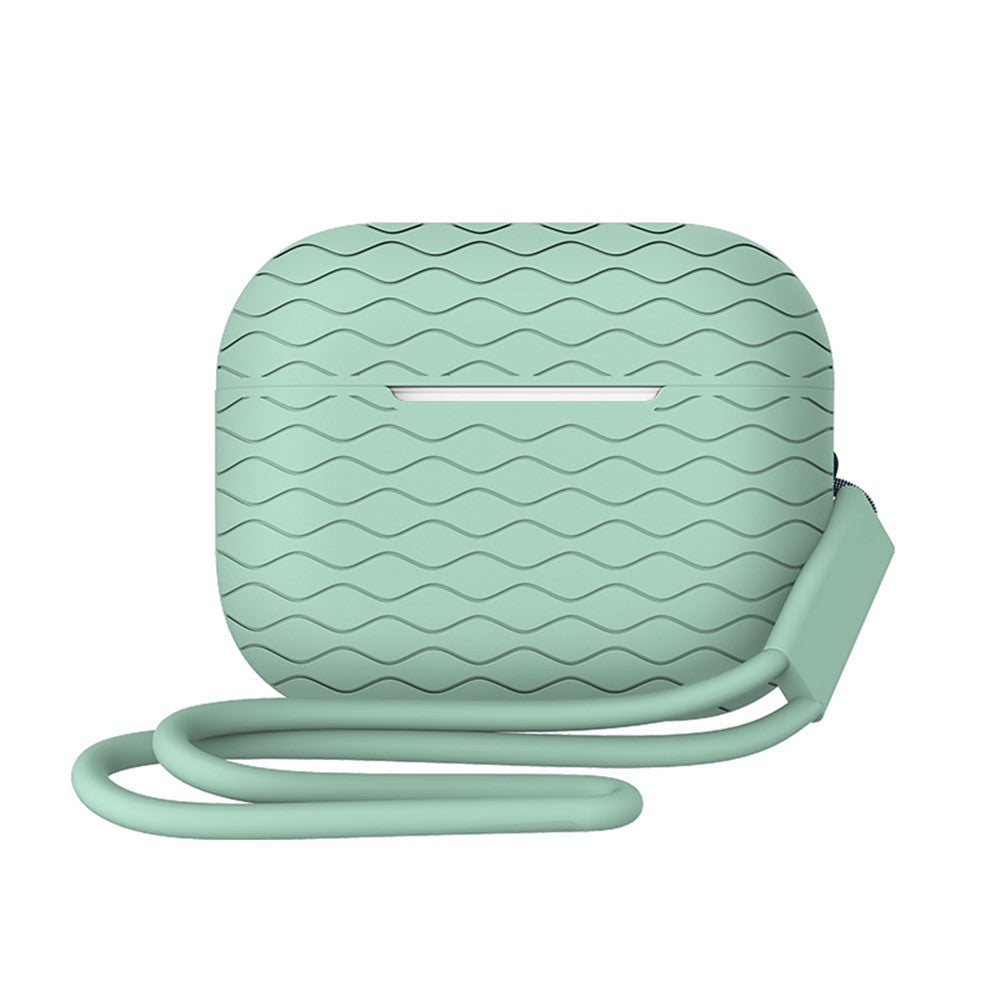 For AirPods Pro 2 Wavy Texture Earphone Case Soft Silicone Anti-Scratch Protective Cover Skin Shell with Strap