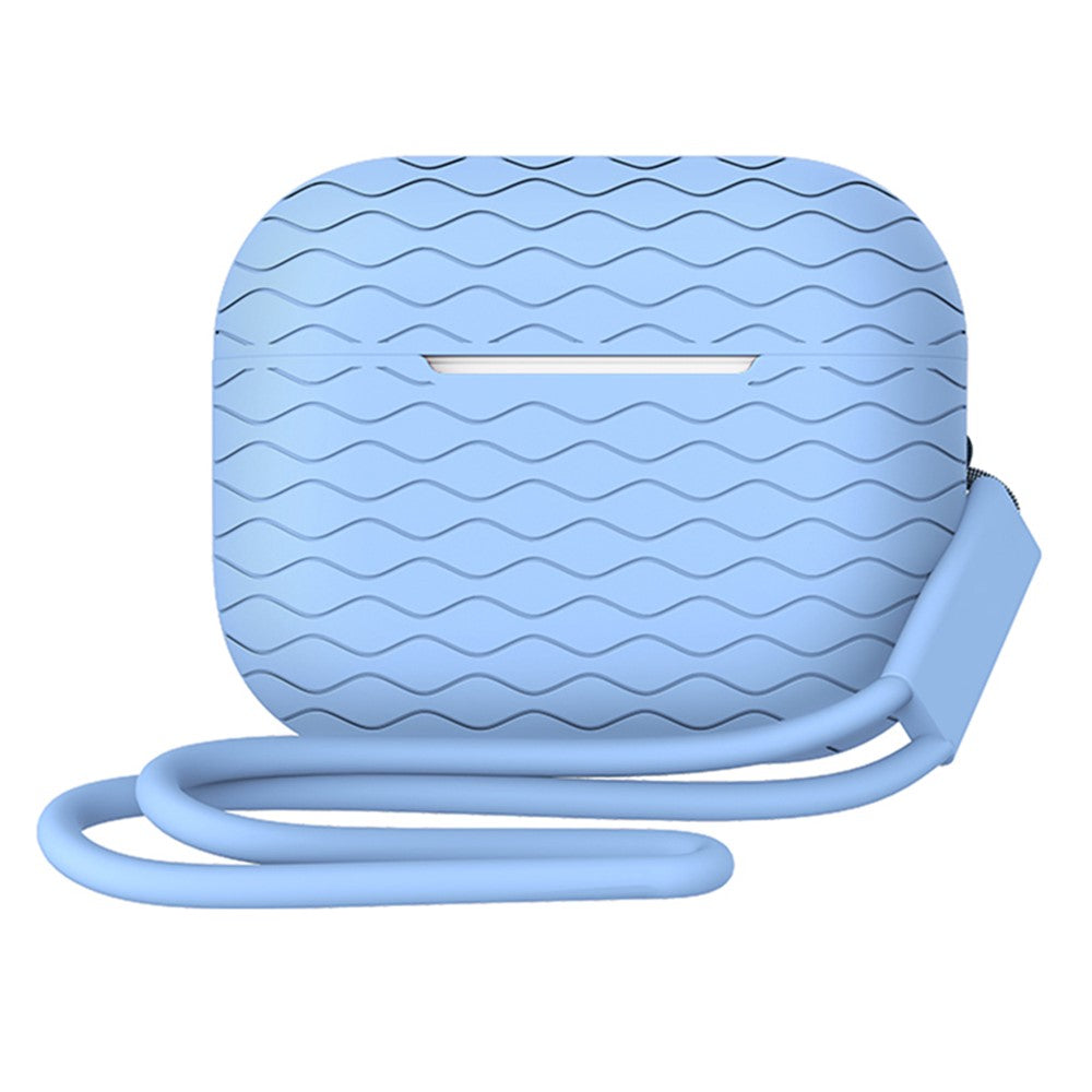 For AirPods Pro 2 Wavy Texture Earphone Case Soft Silicone Anti-Scratch Protective Cover Skin Shell with Strap