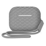 For AirPods Pro 2 Wavy Texture Earphone Case Soft Silicone Anti-Scratch Protective Cover Skin Shell with Strap