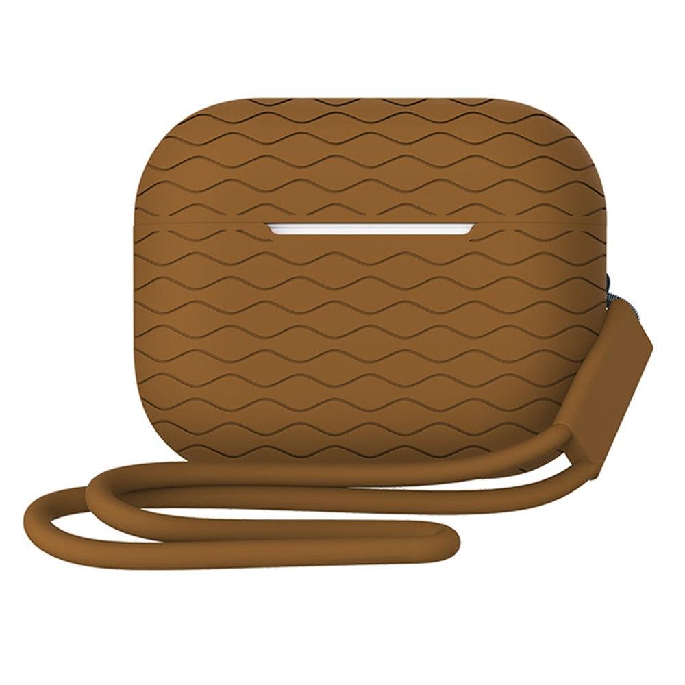For AirPods Pro 2 Wavy Texture Earphone Case Soft Silicone Anti-Scratch Protective Cover Skin Shell with Strap