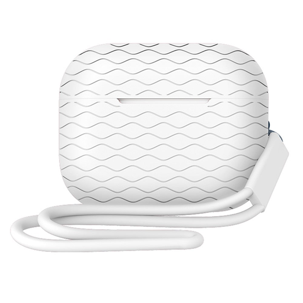For AirPods Pro 2 Wavy Texture Earphone Case Soft Silicone Anti-Scratch Protective Cover Skin Shell with Strap