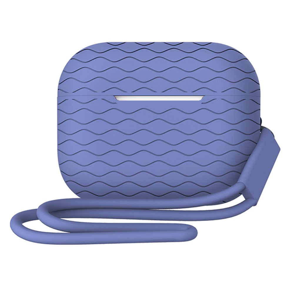 For AirPods Pro 2 Wavy Texture Earphone Case Soft Silicone Anti-Scratch Protective Cover Skin Shell with Strap