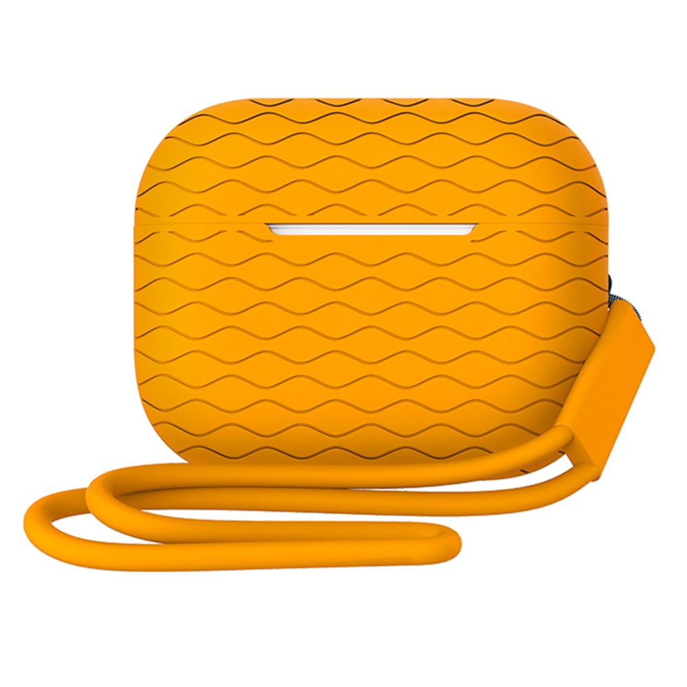 For AirPods Pro 2 Wavy Texture Earphone Case Soft Silicone Anti-Scratch Protective Cover Skin Shell with Strap