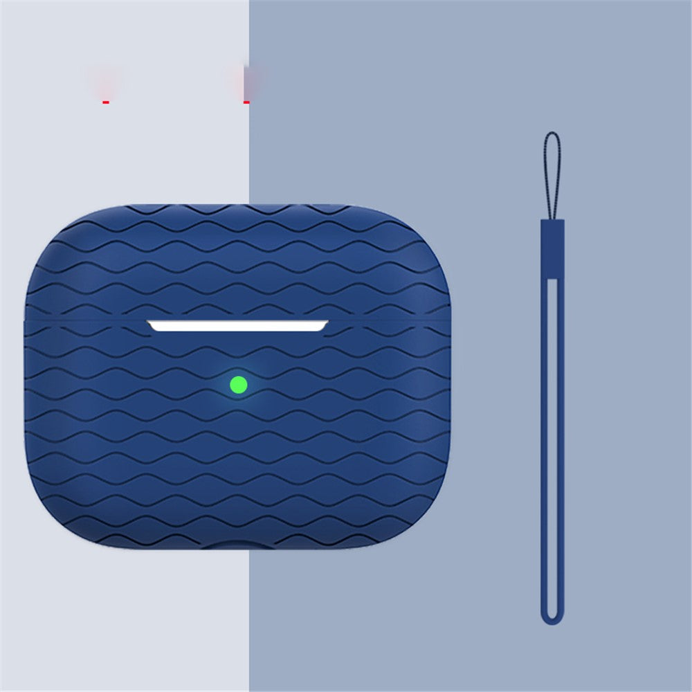 For AirPods Pro 2 Wavy Texture Earphone Case Soft Silicone Anti-Scratch Protective Cover Skin Shell with Strap