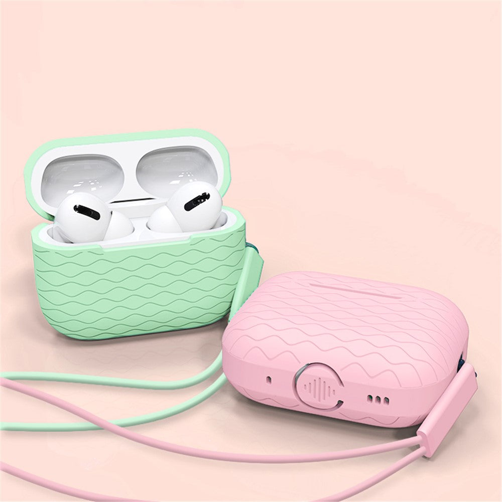 For AirPods Pro 2 Wavy Texture Earphone Case Soft Silicone Anti-Scratch Protective Cover Skin Shell with Strap