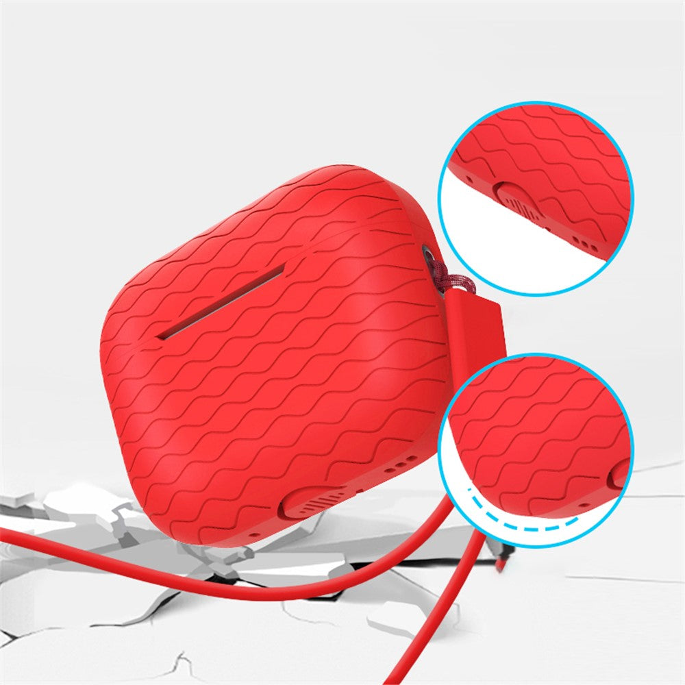 For AirPods Pro 2 Wavy Texture Earphone Case Soft Silicone Anti-Scratch Protective Cover Skin Shell with Strap