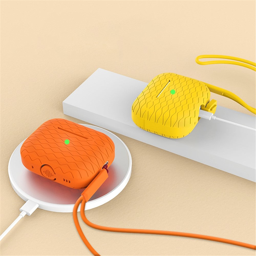 For AirPods Pro 2 Wavy Texture Earphone Case Soft Silicone Anti-Scratch Protective Cover Skin Shell with Strap