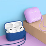 For AirPods Pro 2 Wavy Texture Earphone Case Soft Silicone Anti-Scratch Protective Cover Skin Shell with Strap