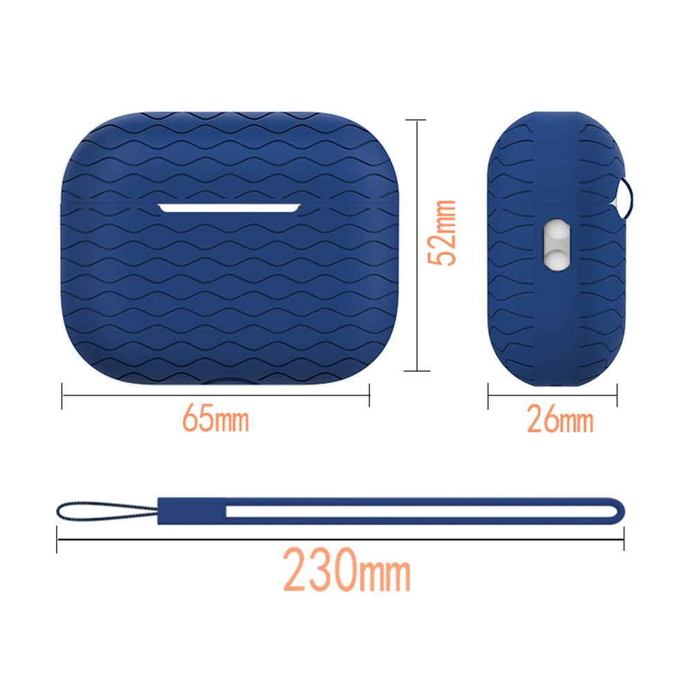 For AirPods Pro 2 Wavy Texture Earphone Case Soft Silicone Anti-Scratch Protective Cover Skin Shell with Strap