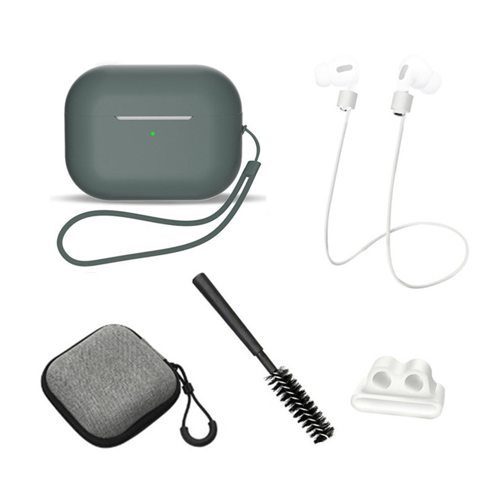 Til AirPods Pro 2 6-i-1 Silikone Beskyttelsescover + Anti-tabt Snor + Opbevaringsetui + Børste + Urremsholder til Øretelefoner + Håndrem