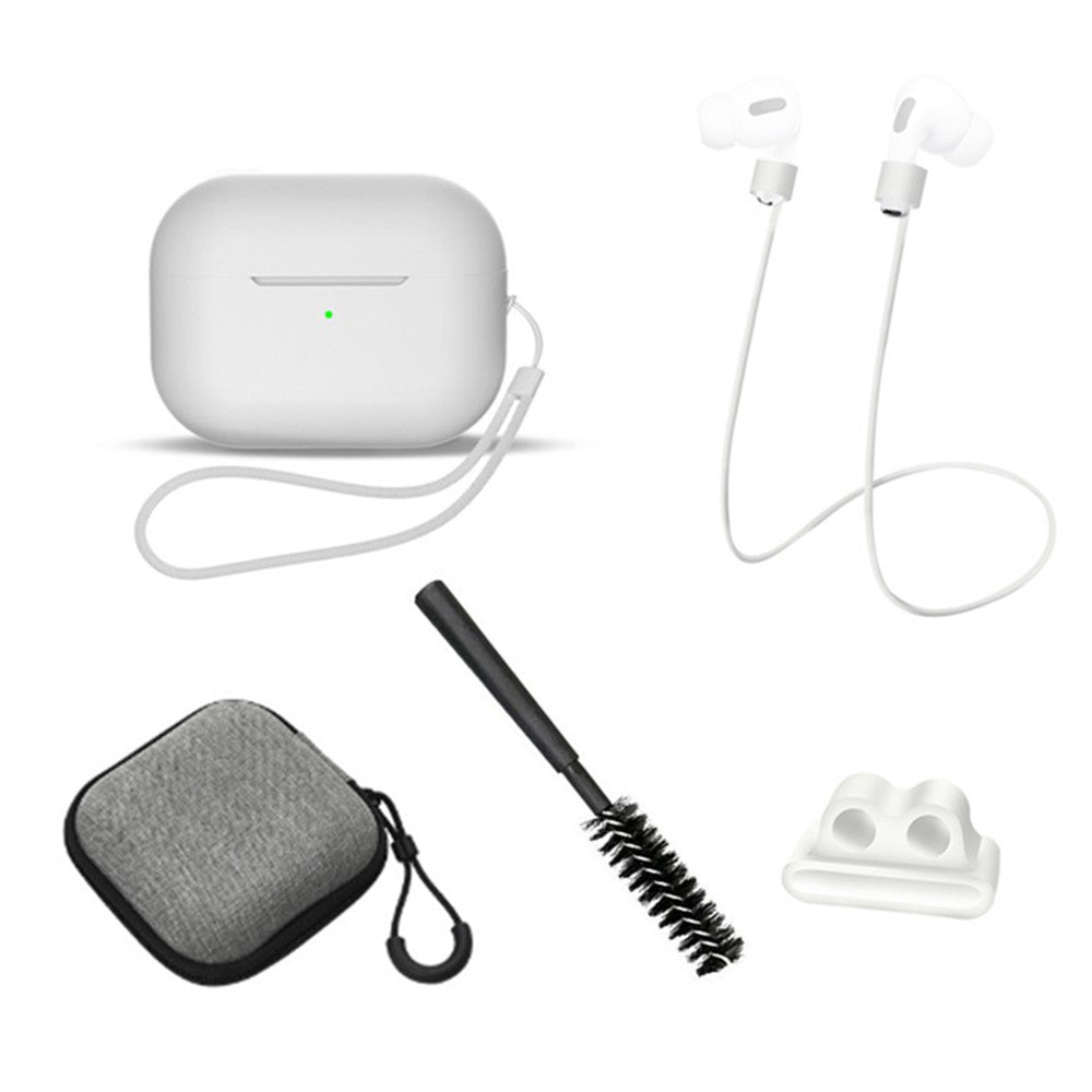 Til AirPods Pro 2 6-i-1 Silikone Beskyttelsescover + Anti-tabt Snor + Opbevaringsetui + Børste + Urremsholder til Øretelefoner + Håndrem