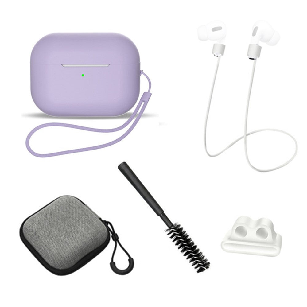 Til AirPods Pro 2 6-i-1 Silikone Beskyttelsescover + Anti-tabt Snor + Opbevaringsetui + Børste + Urremsholder til Øretelefoner + Håndrem