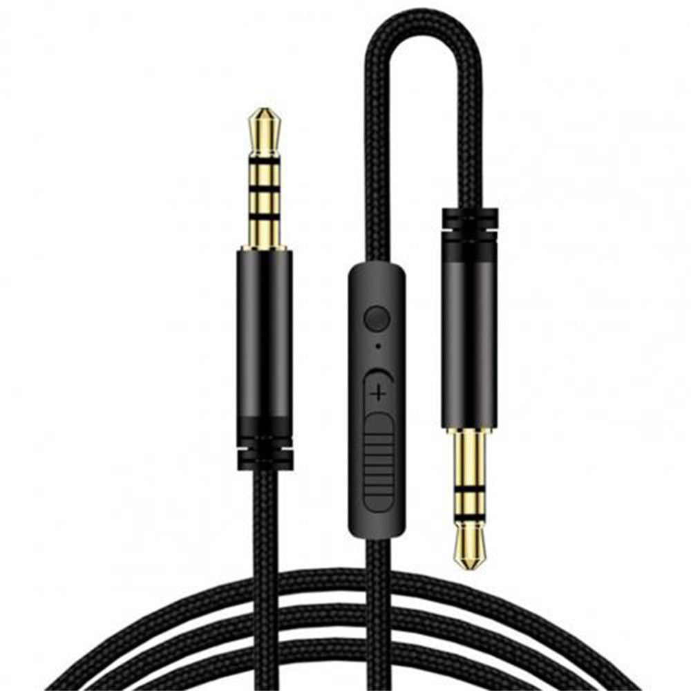 1.2m Earphone Cable Audio Extension Cable Jack 3.5mm to 3.5mm Male to Male Aux Cable Cord with Sliding Volume Control Mic