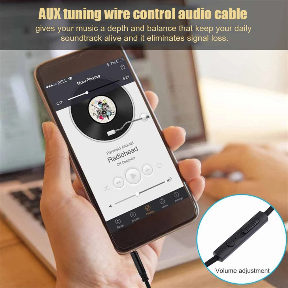 1.2m Earphone Cable Audio Extension Cable Jack 3.5mm to 3.5mm Male to Male Aux Cable Cord with Sliding Volume Control Mic