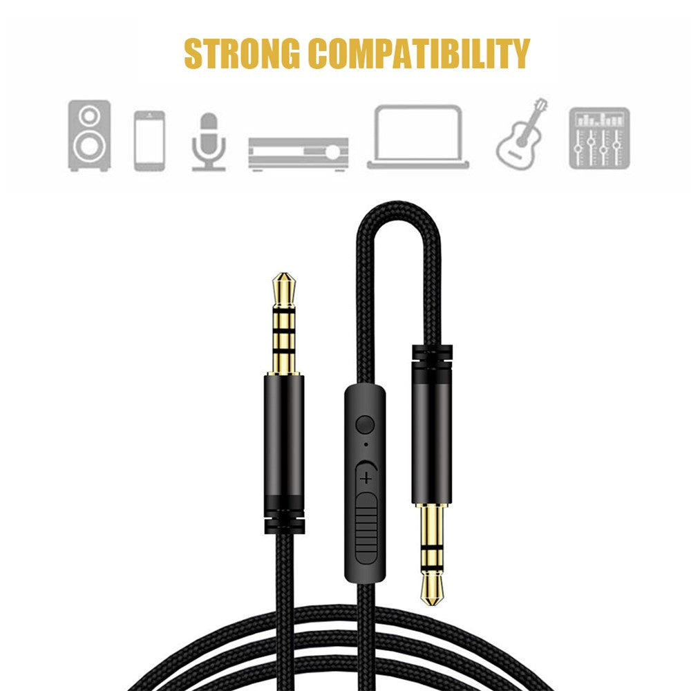 1.2m Earphone Cable Audio Extension Cable Jack 3.5mm to 3.5mm Male to Male Aux Cable Cord with Sliding Volume Control Mic