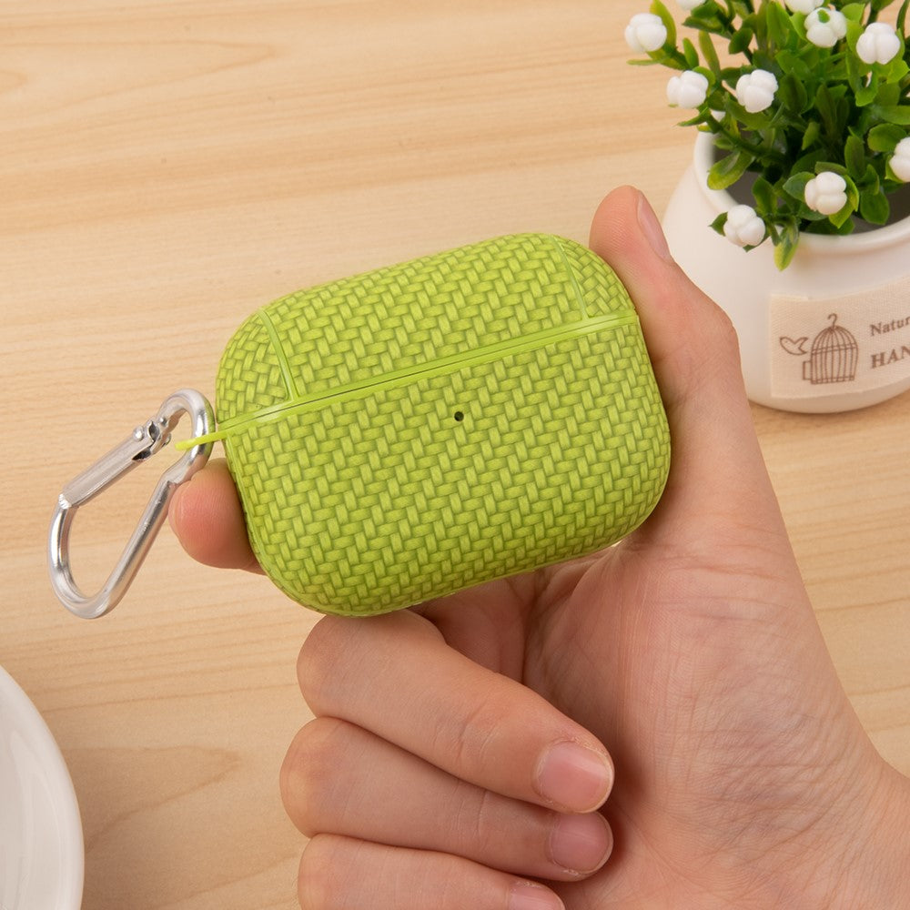 Bluetooth-compatible Earphone Protective Case for Apple AirPods 3 , PU Leather Coated PC Cover with Carabiner