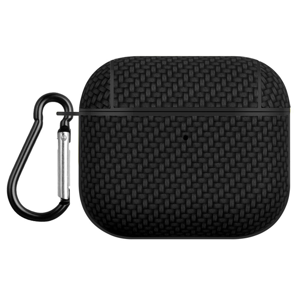 Bluetooth-compatible Earphone Protective Case for Apple AirPods 3 , PU Leather Coated PC Cover with Carabiner
