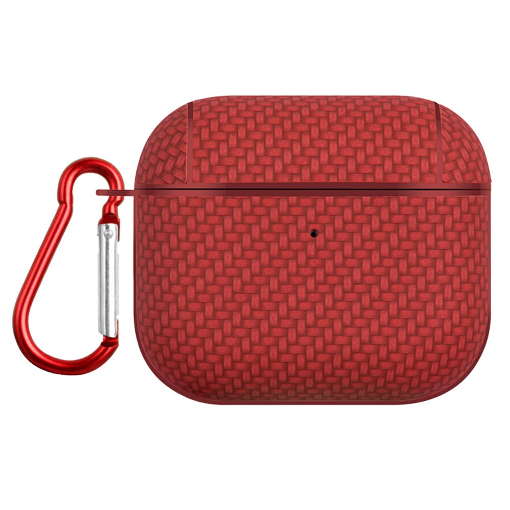 Bluetooth-compatible Earphone Protective Case for Apple AirPods 3 , PU Leather Coated PC Cover with Carabiner
