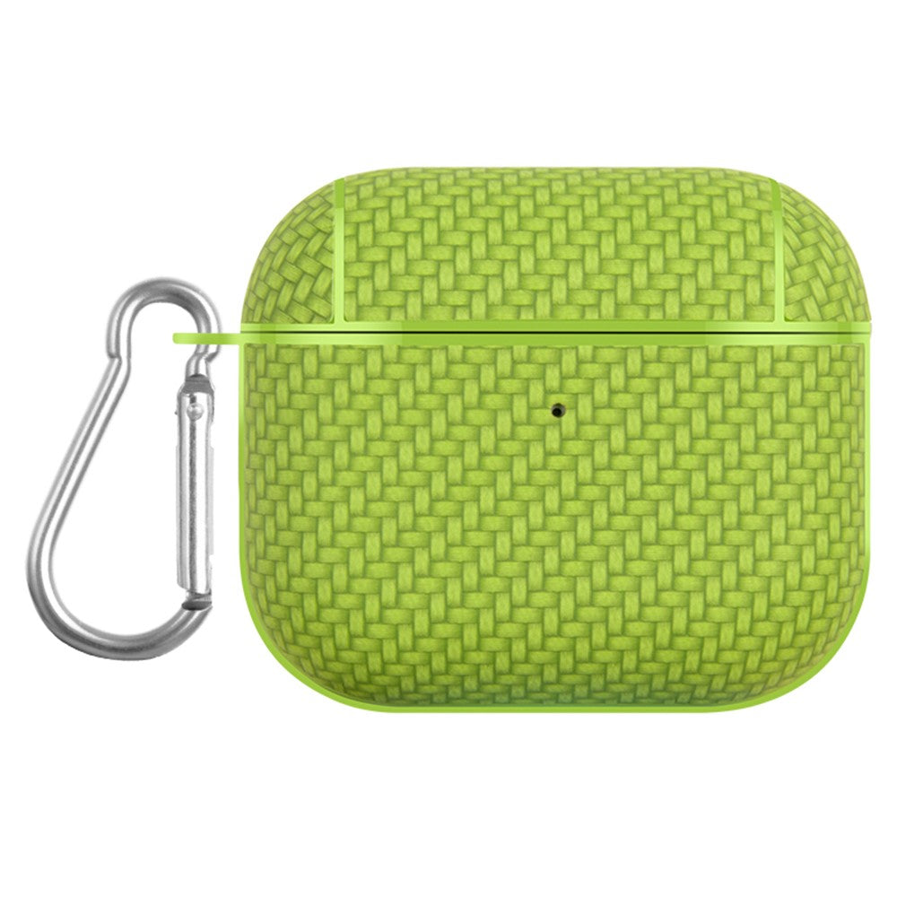 Bluetooth-compatible Earphone Protective Case for Apple AirPods 3 , PU Leather Coated PC Cover with Carabiner