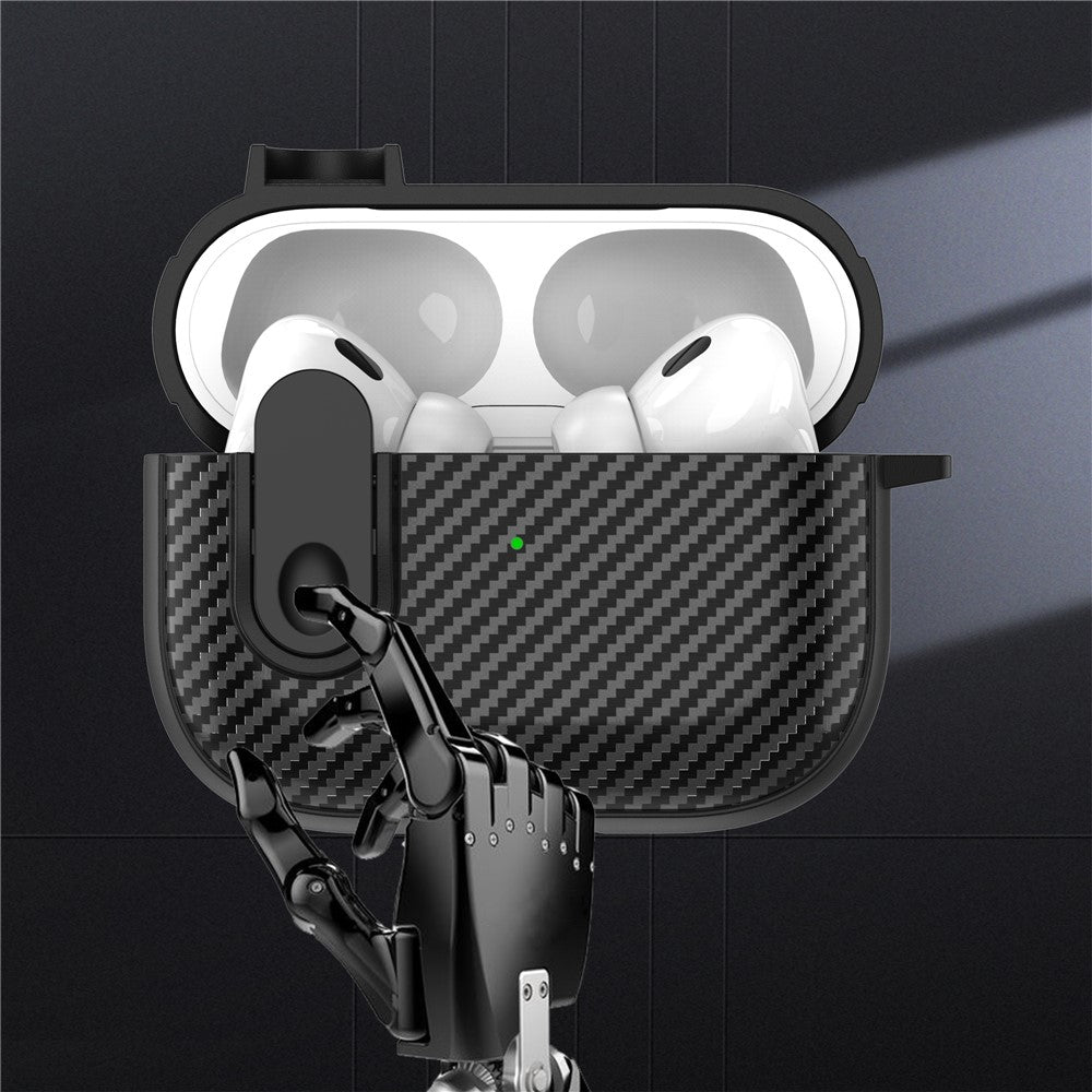 For Apple AirPods Pro Wireless Earbuds Case Carbon Fiber TPU+PC Colorful Buckle Cover with Keychain