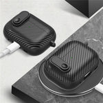 For Apple AirPods Pro Wireless Earbuds Case Carbon Fiber TPU+PC Colorful Buckle Cover with Keychain